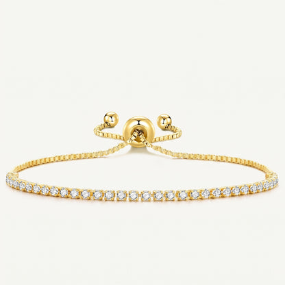 18K Gold Plated 2mm Adjustable Tennis Bracelet with Zircondia Crystals
