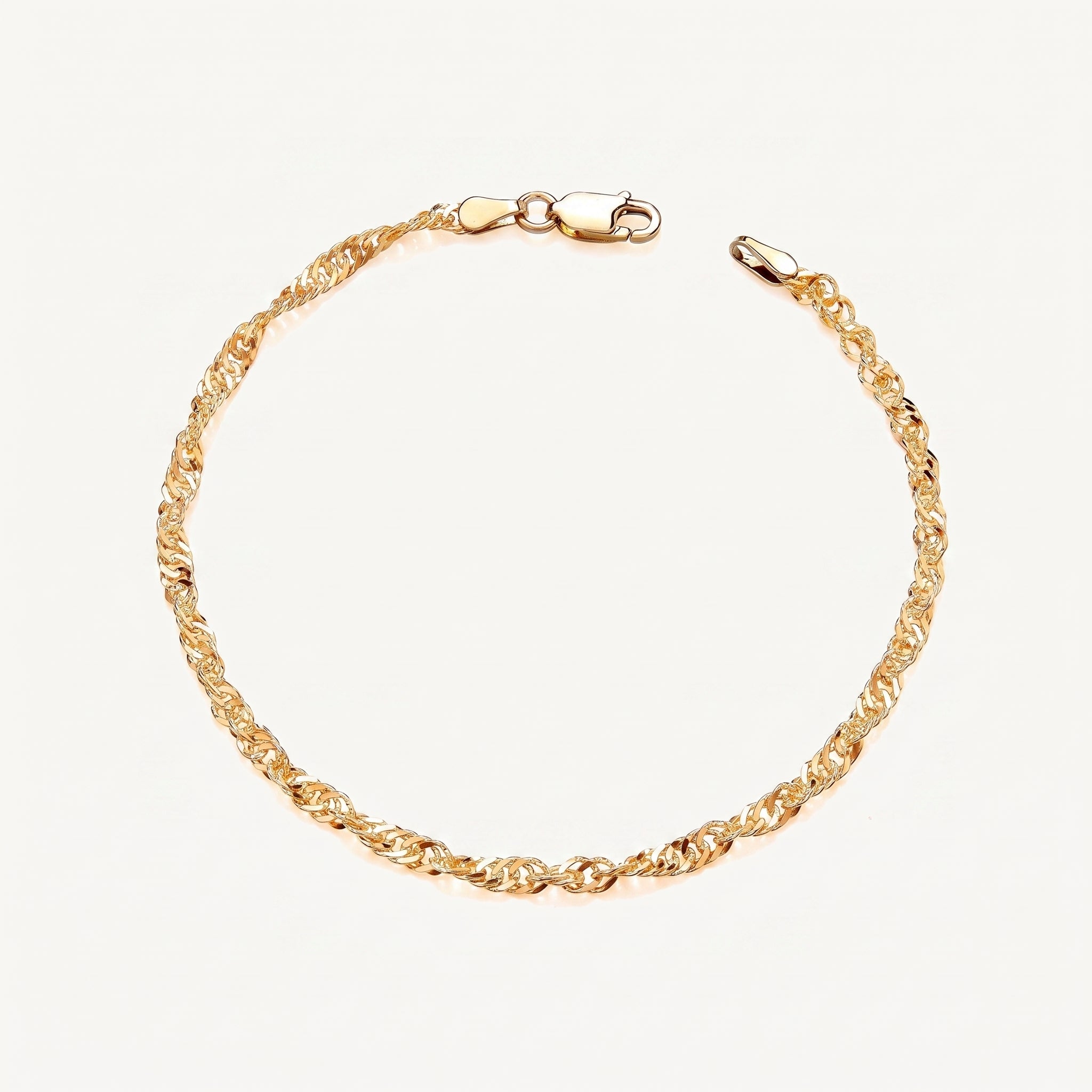 9ct Yellow Gold on Silver Singapore Link Bracelet - 7.5 Inch