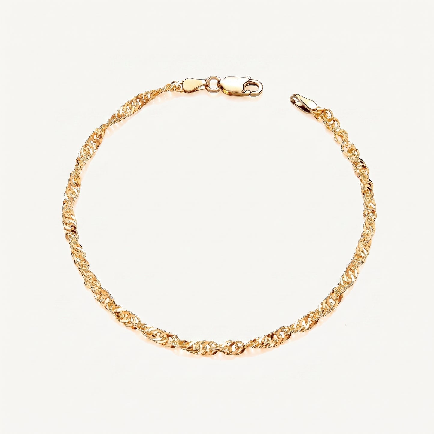9ct Yellow Gold on Silver Singapore Link Bracelet - 7.5 Inch