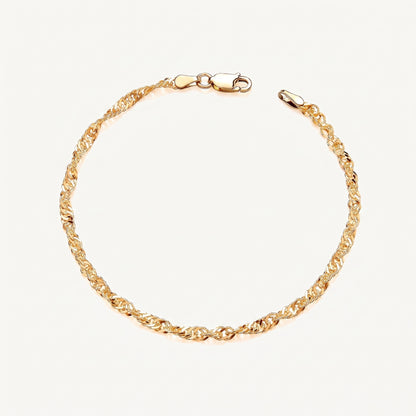 9ct Yellow Gold on Silver Singapore Link Bracelet - 7.5 Inch