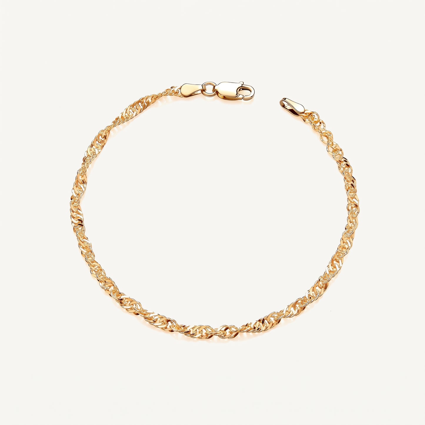 9ct Yellow Gold on Silver Singapore Link Bracelet - 7.5 Inch