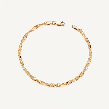9ct Yellow Gold on Silver Singapore Link Bracelet - 7.5 Inch