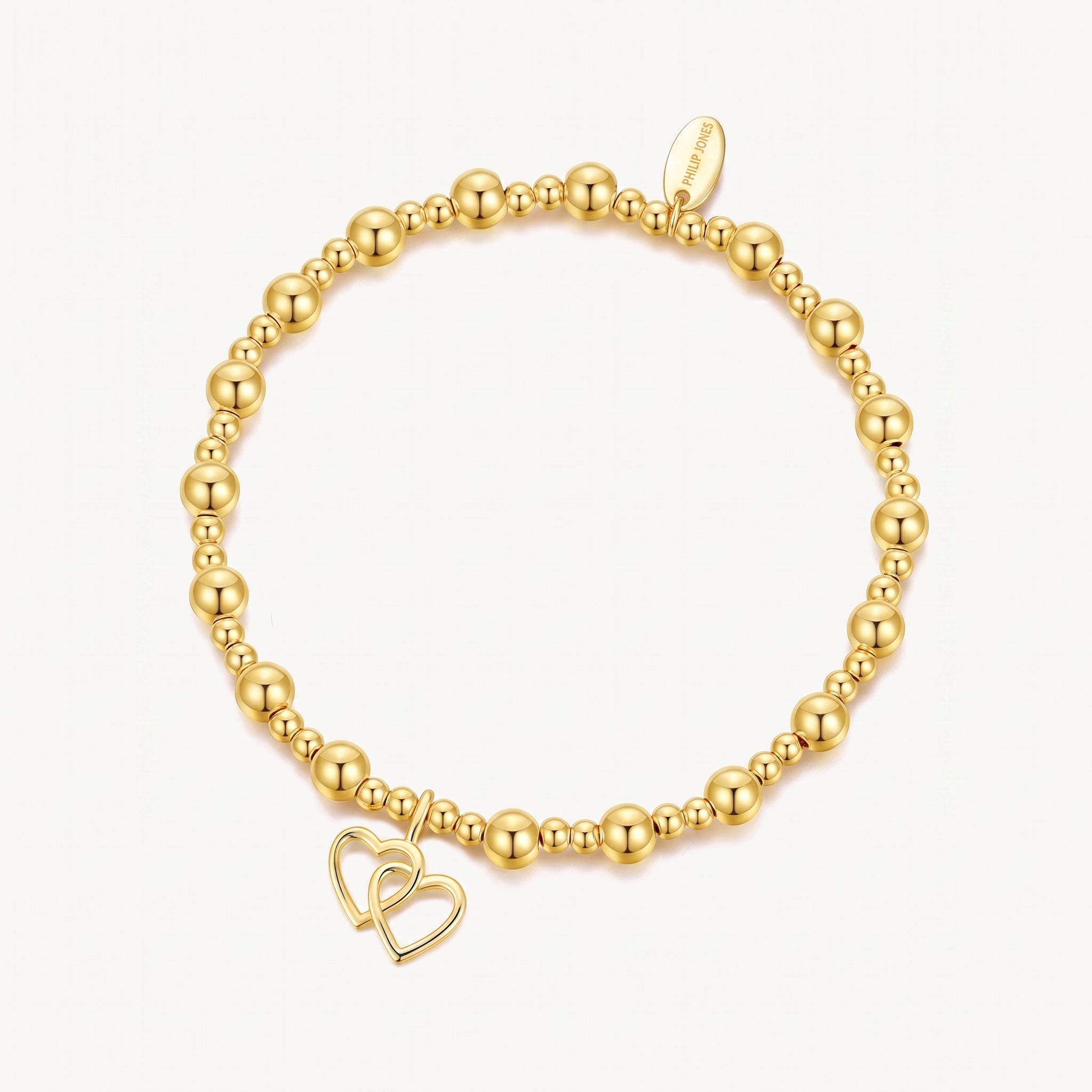 18K Gold Plated Heart Link Beaded Stretch Bracelet