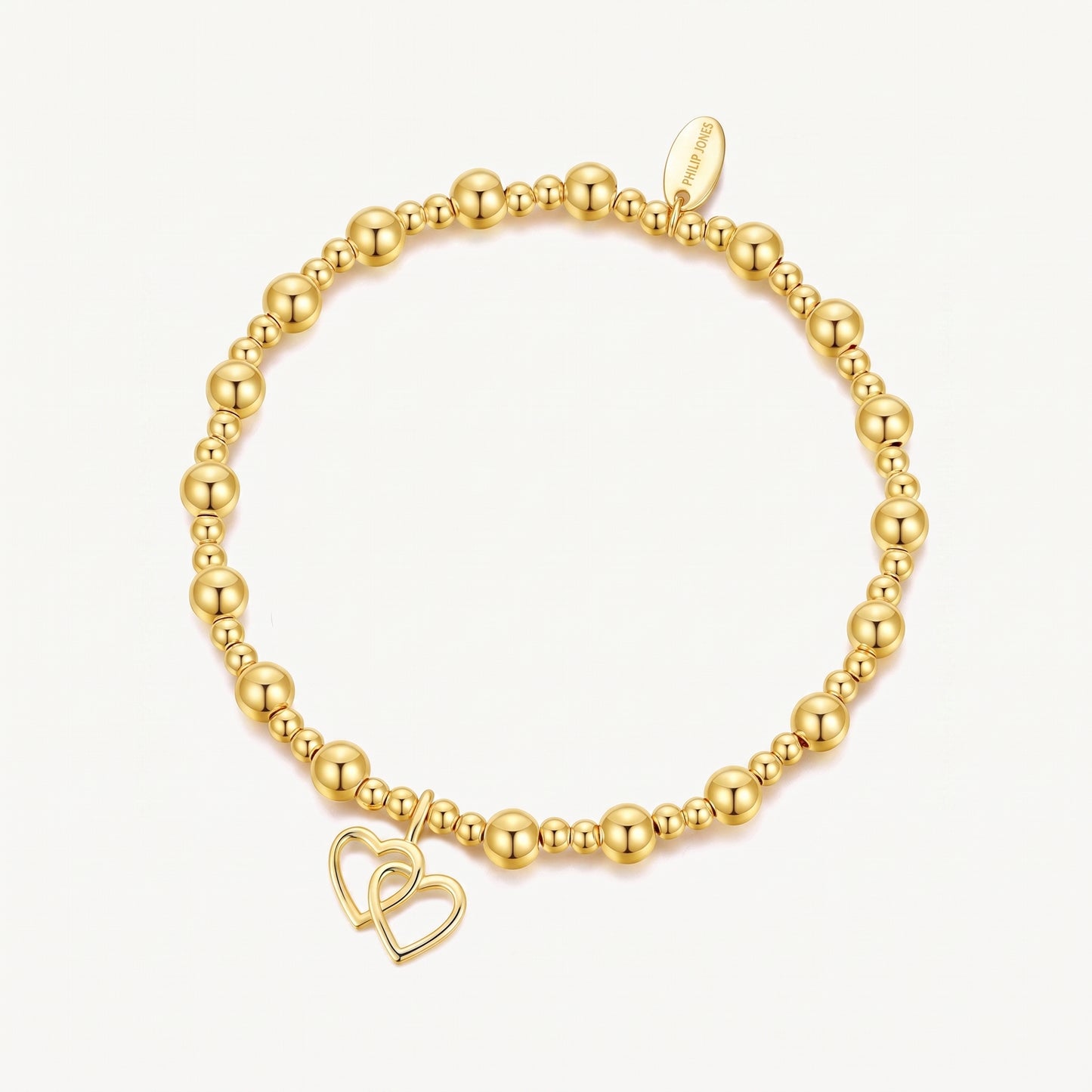 18K Gold Plated Heart Link Beaded Stretch Bracelet