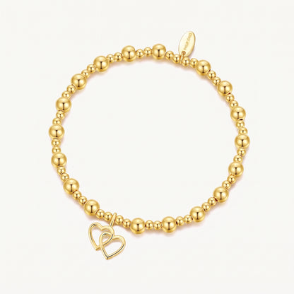18K Gold Plated Heart Link Beaded Stretch Bracelet
