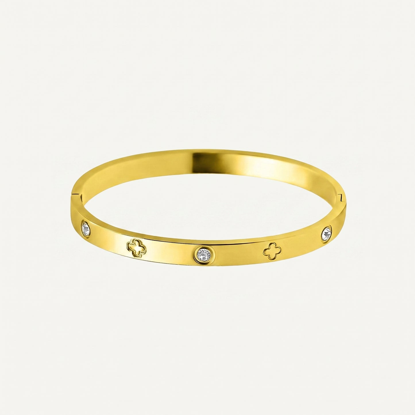18K Gold Plated Stainless Steel Engraved CZ Bangle Bracelet - Gold