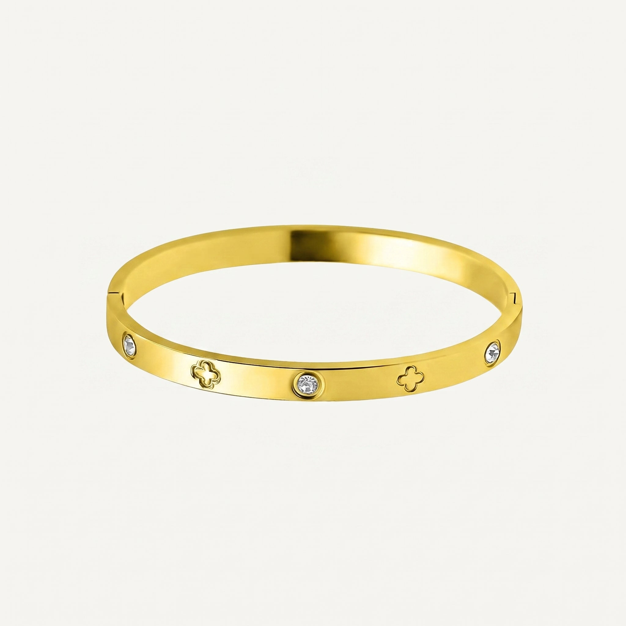 18K Gold Plated Stainless Steel Engraved CZ Bangle Bracelet - Gold
