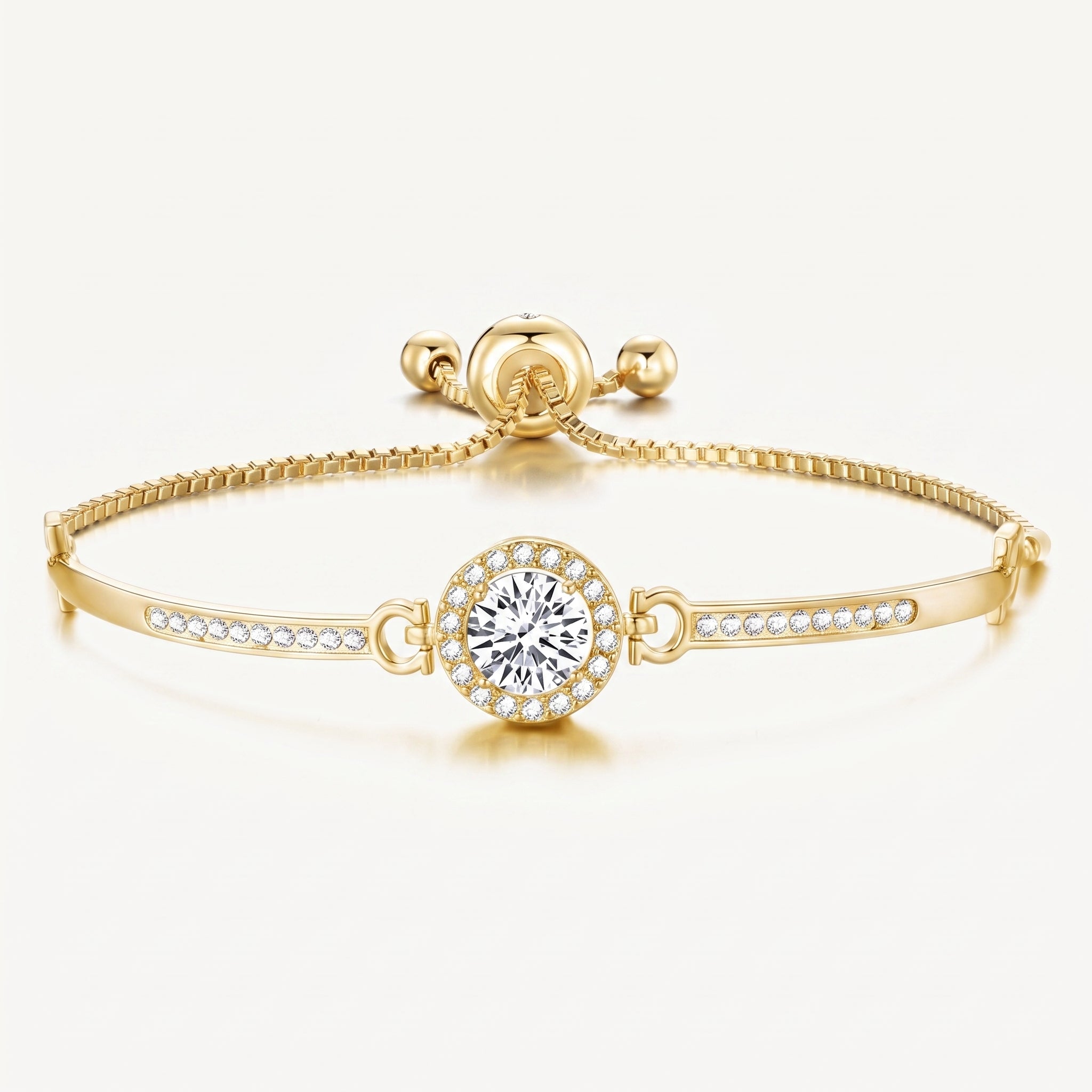 18K Gold Plated Halo Friendship Slider Bracelet with Zircondia Crystals