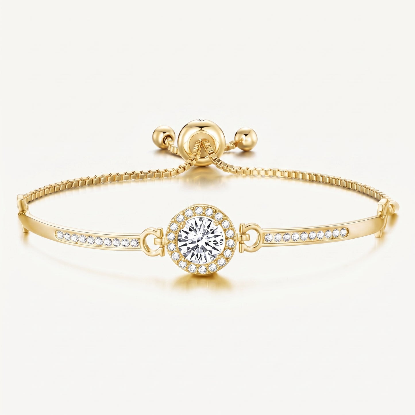 18K Gold Plated Halo Friendship Slider Bracelet with Zircondia Crystals