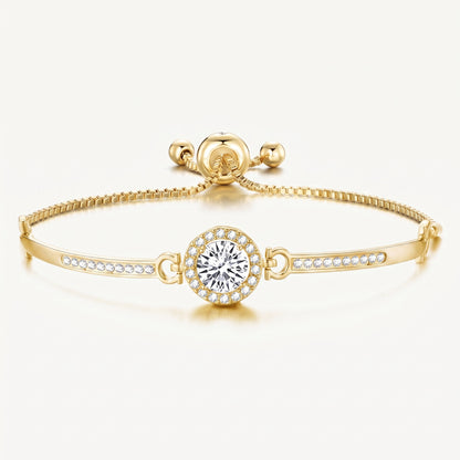 18K Gold Plated Halo Friendship Slider Bracelet with Zircondia Crystals