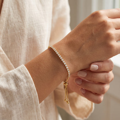 18K Gold Plated 2mm Adjustable Tennis Bracelet with Zircondia Crystals